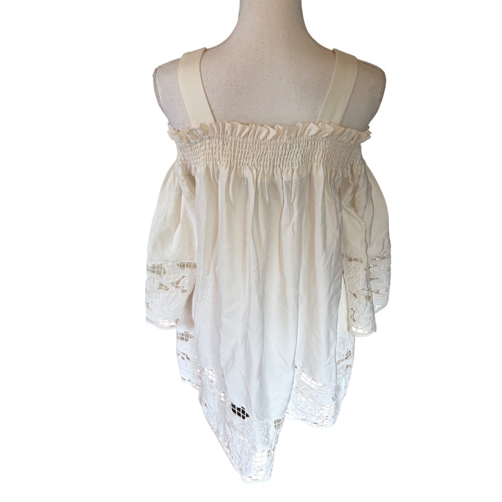 Kendall & Kylie NWT White Off Shoulder Lace Trim Mini Dress Size XS Boho Cottage - Picture 4 of 12
